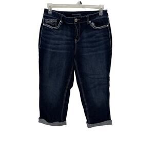 Maurices Womens Curvy Capri Jeans Blue Thick Stitch Stretch Dark Wash 11/12 Reg